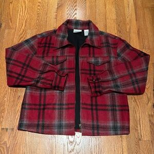 Fashion Bug wool/cotton flannel red plaid zip jacket size M